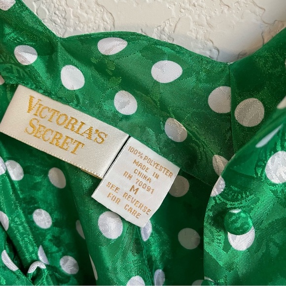 Vintage Victoria's Secret Gold Label Green Polkadot Slip Nightgown Medium - Picture 9 of 10